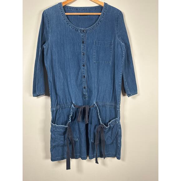 COS Blue Mid Wash Denim Short Tunic Dress Pockets 100% Cotton Size 8 - Picture 1 of 9